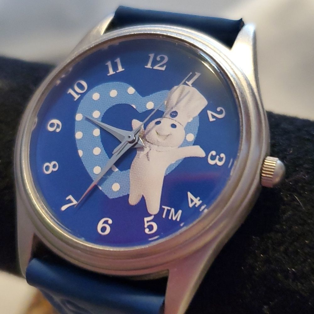 Nelsonic 1997 Pillsbury Doughboy Watch Silver & Blue Heart Embossed‎ Band